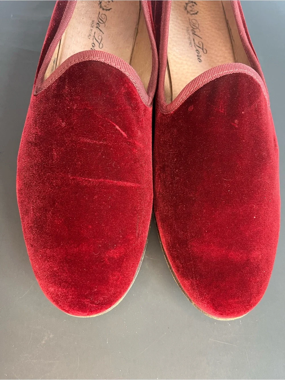 Del Toro Velvet Slip-On Loafers Oxblood Red